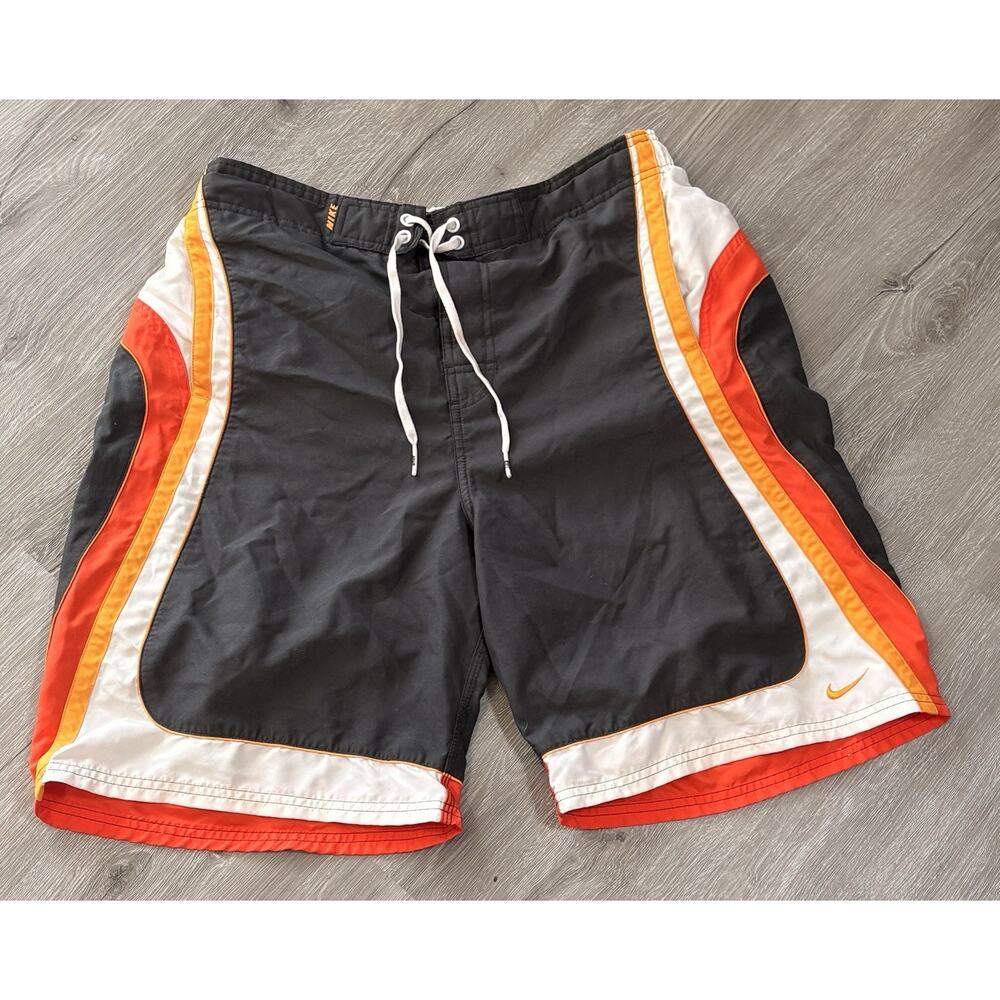 Nike‎ Mens Swim Shorts Gray White Color Block Mesh Lined Drawstring Sz M